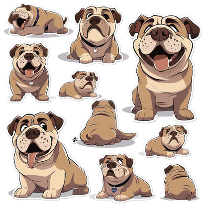 Set of 10 PNG Bulldog Clipart Bundle with transparent background