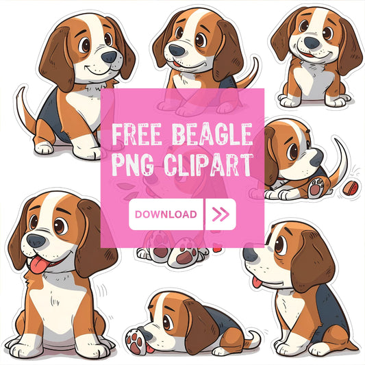 Set of 8 PNG Beagle Clipart Bundle