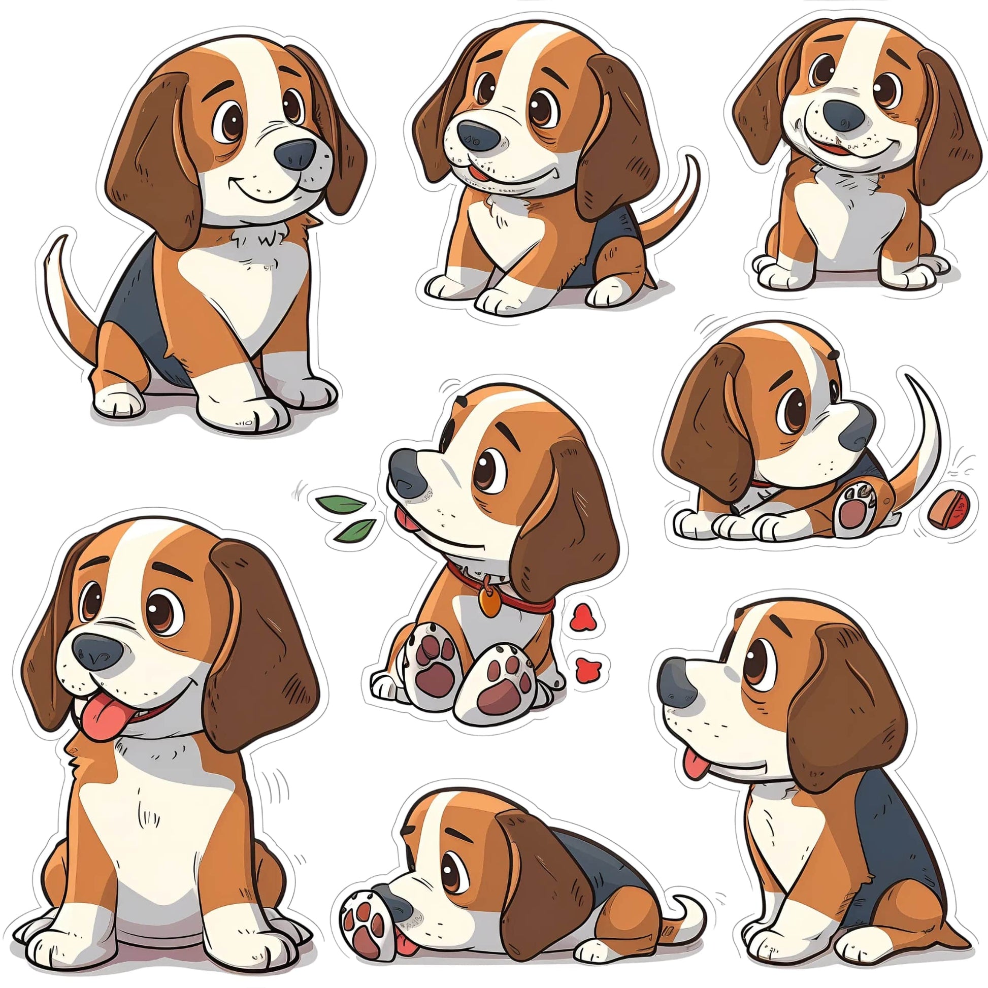 Set of 8 PNG Beagle Clipart Bundle with transparent background