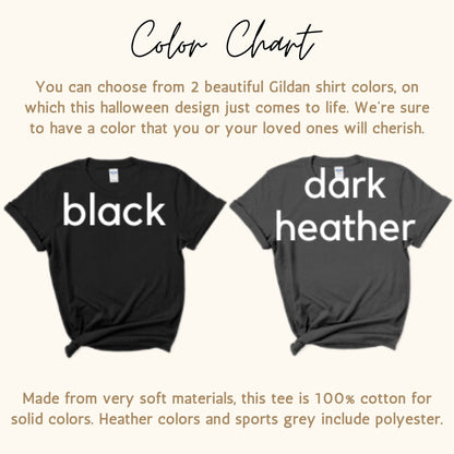 Color chart showcasing Black and Dark Grey options for Texas Vintage Creepy 2023 Skeleton in Closet Gildan G6400 Halloween Shirts