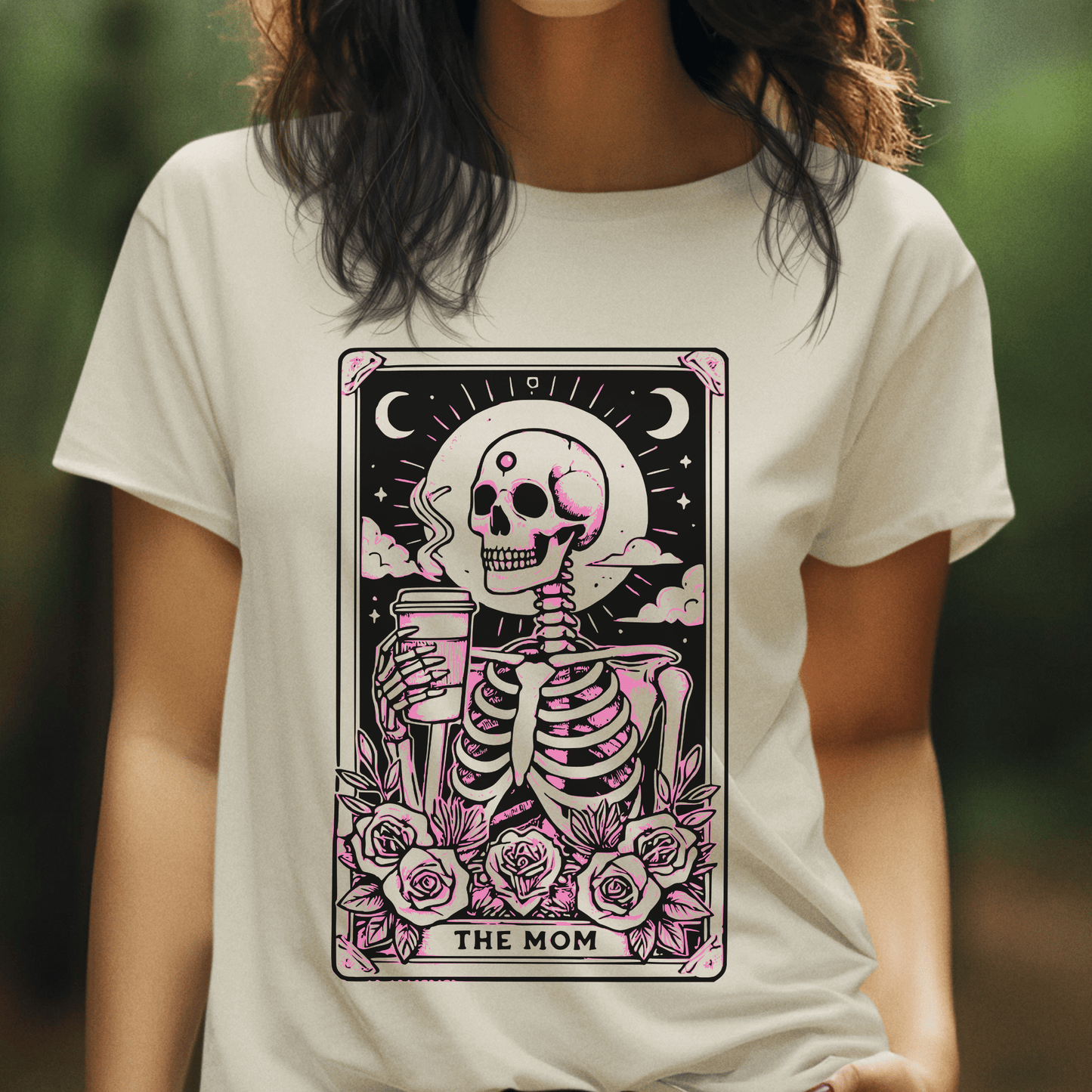 The Mom Tarot Card Witchy Vibes Round Neck Print Tee Shirt for Women/Men XS-5XL - Natural/White #G6400