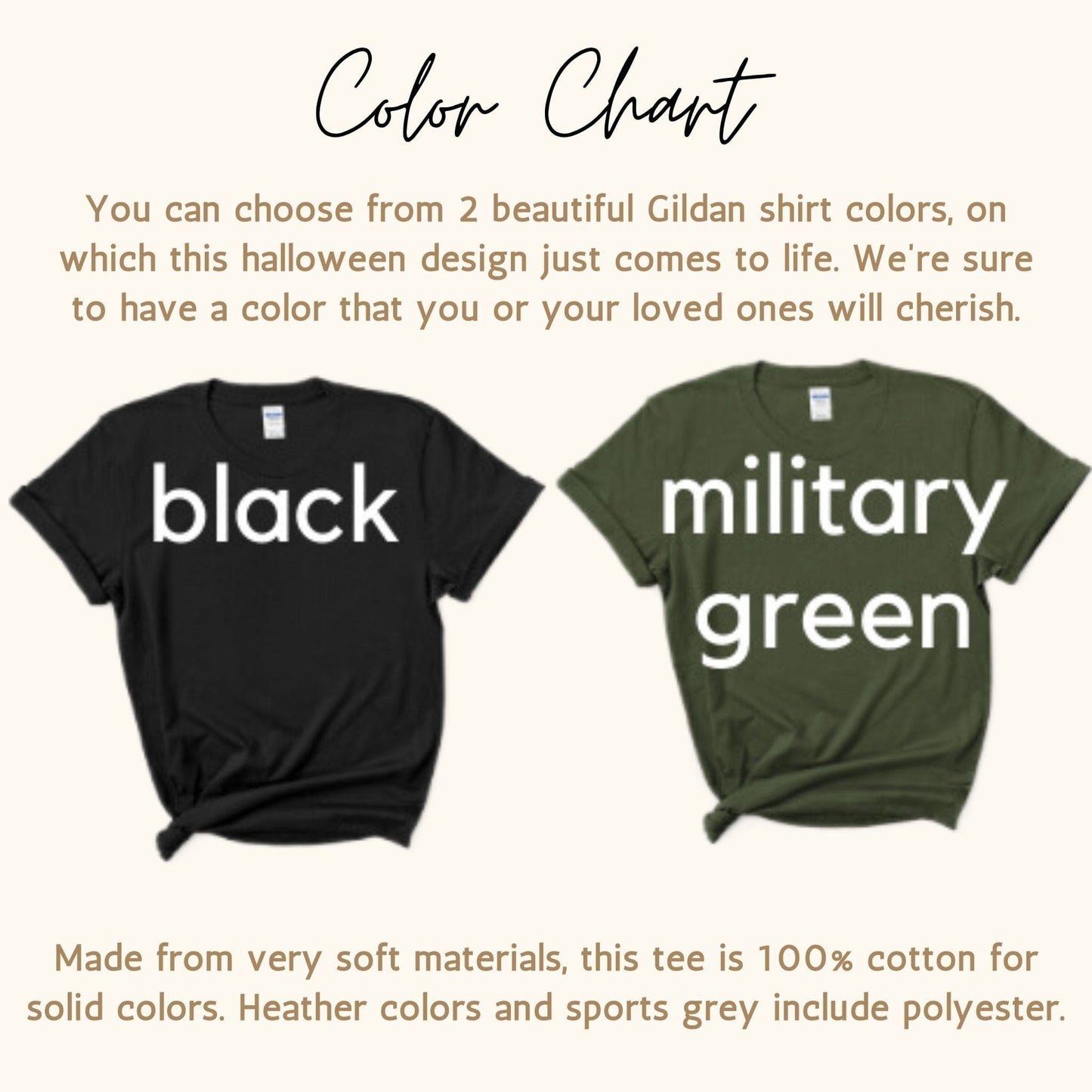 Color chart displaying options for Trendy California Halloweentown 2023 Skeleton Printed Gildan G6400 Shirt
