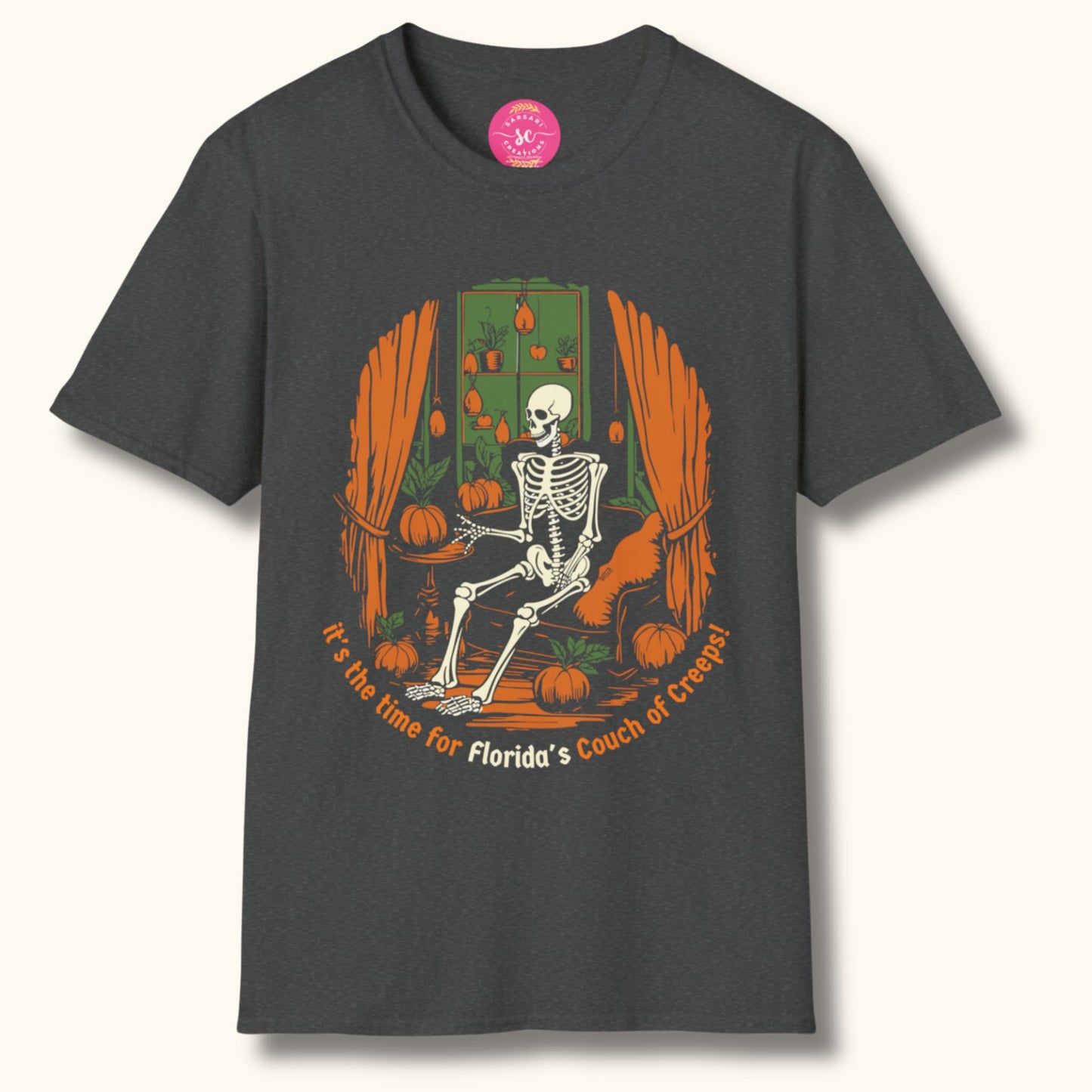 Vintage Skeleton Printed Spooky Season Halloween Streetwear Tee Women/Men S-3XL - Black/Dark Grey #G6400