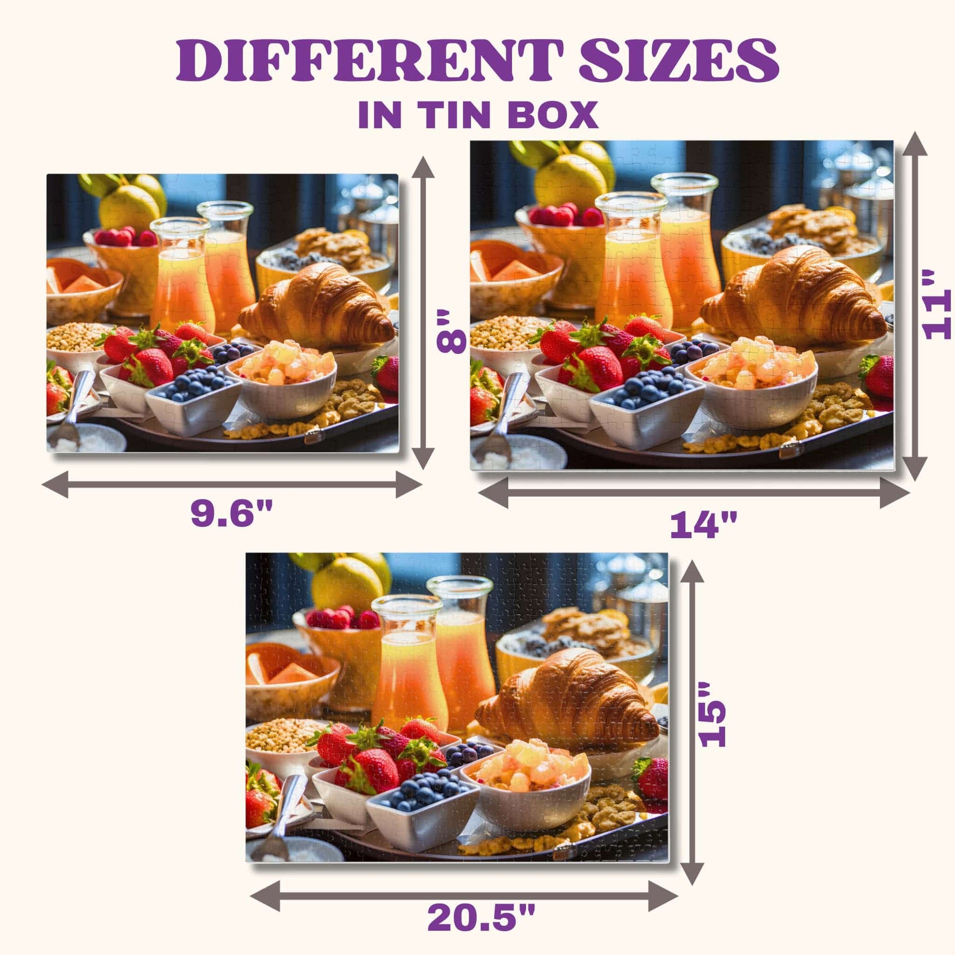 Display of the different size variations available for the Adult Jigsaw Puzzle 500 Piece, ensuring the right fit for every family's game night.