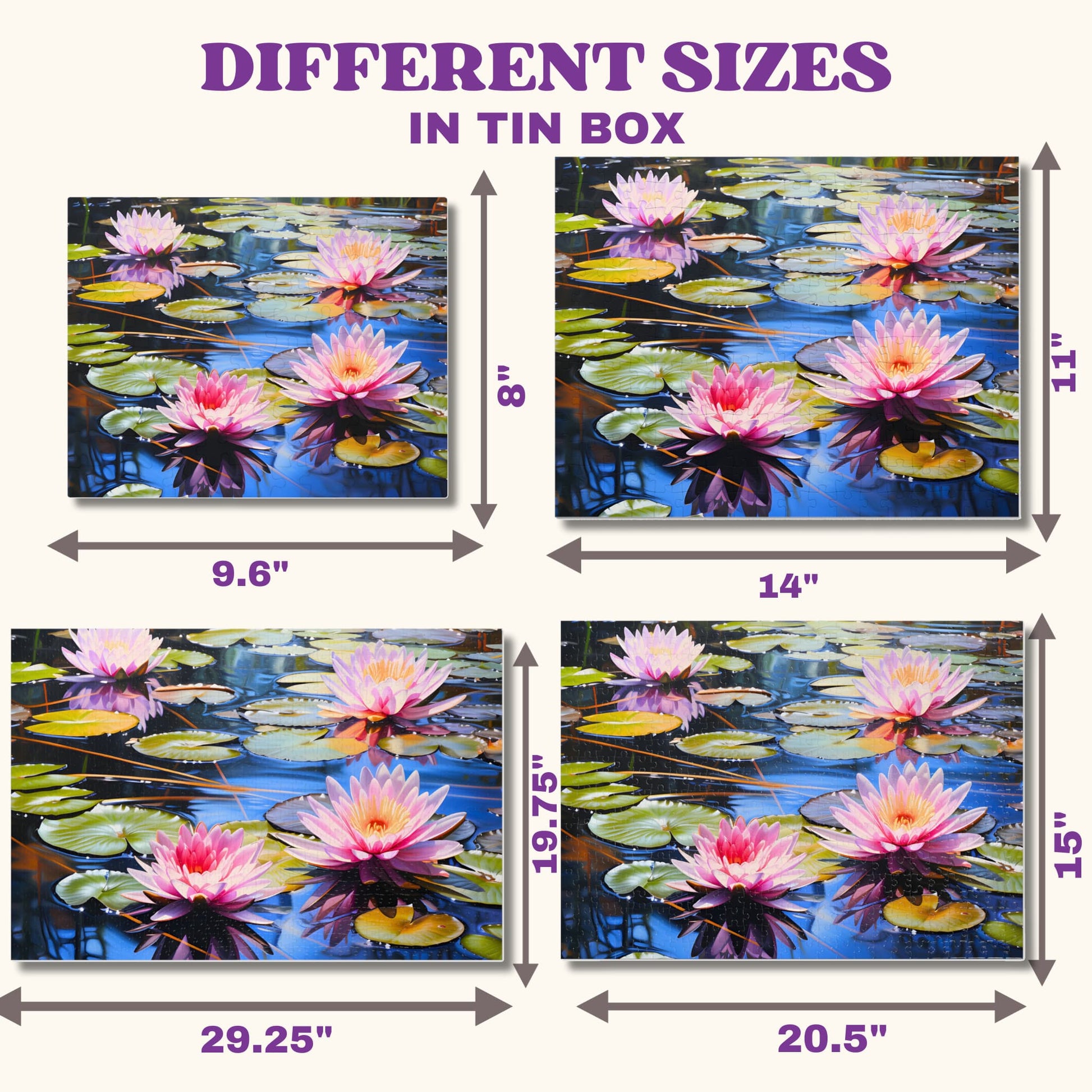  Display of the different size variations available for the Adult Jigsaw Puzzle 500 Piece, ensuring the right fit for every family's game night.