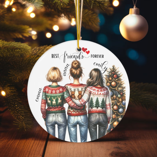 Close-up of the Best Friends Forever 2023 Custom Christmas Ornament hanging on a festive tree, showcasing its intricate design.