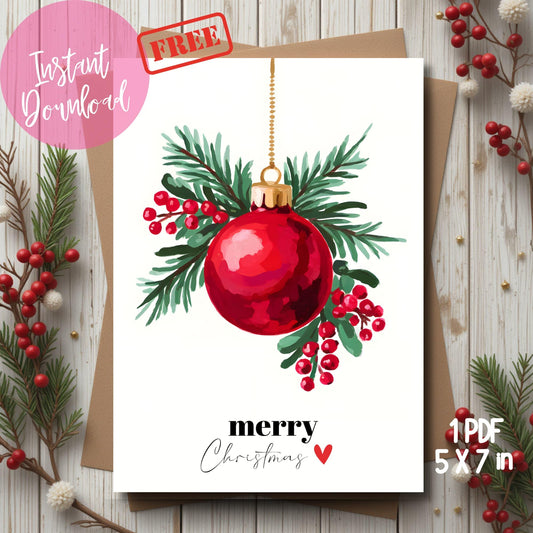 Traditional watercolor Christmas card with red ornament and pine branches, displayed with natural berries and pine sprigs on white wood background, 5x7 inch instant download"

Each filename and alt text:

Highlights unique staging environments
Describes the watercolor design elements
Includes size specifications
Notes key decorative features
Mentions format type
Uses seasonal keywords
Details background styling
Emphasizes artistic style
Would you like me to adjust any of these descriptions to better match y