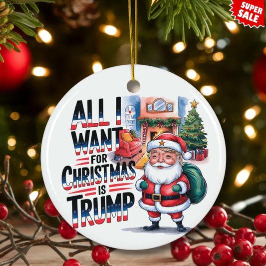 Holiday scene showing ceramic ornament on lit Christmas tree with red berry decorations and warm lighting. Features super sale badge and seasonal design with cozy Christmas theme.