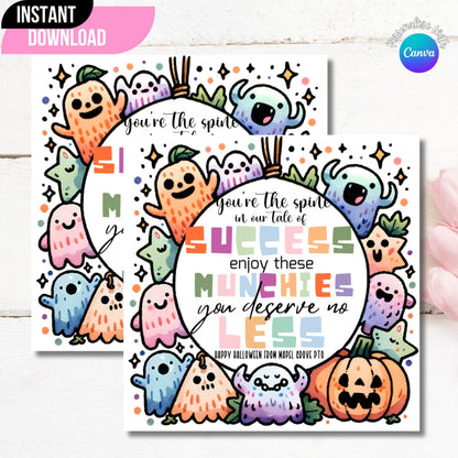 DIY Personalized Halloween Appreciation Gift Tag Sticker on a Wooden Background