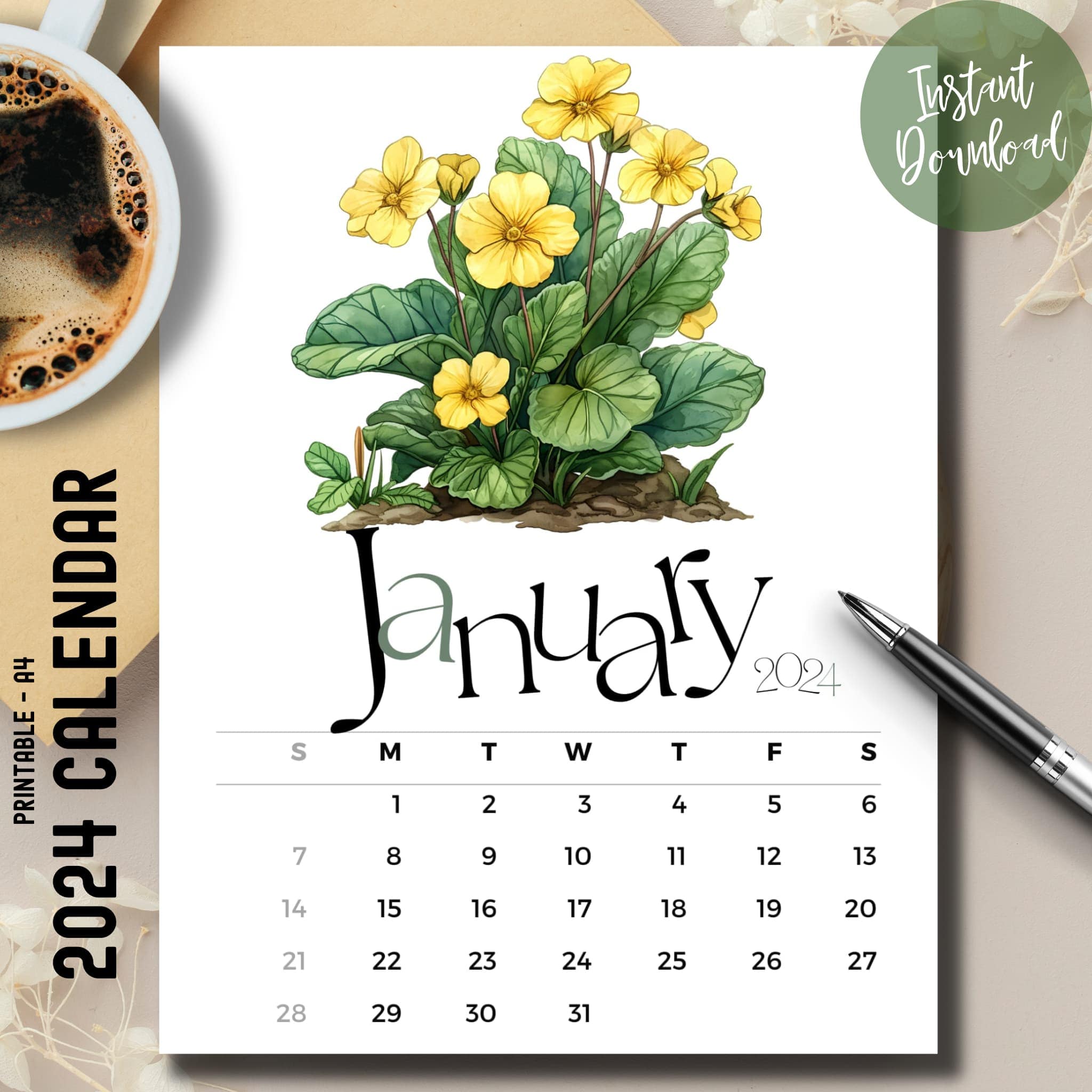 🌼 Free 202425 January Primrose Calendar OnePage PDF Download 🗓️