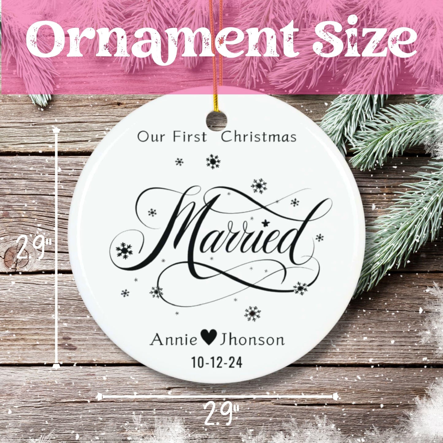 White Black Custom Mr and Mrs Flat 1st Christmas Together Circle Ceramic Ornament 2024 (3mm) | First Year Weeding Keepsake, Custom Names & Dated Ornament