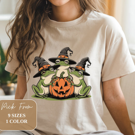 Natural Frog Wicked Witches Halloween Fall Winter Classic Fit Print Tee Shirt for Women/Men XS-5XL - #G6400