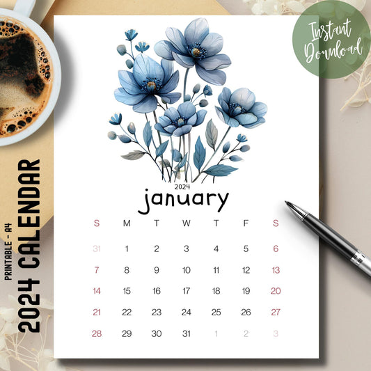 Planificador de año completo Flora helada enero 2024-25