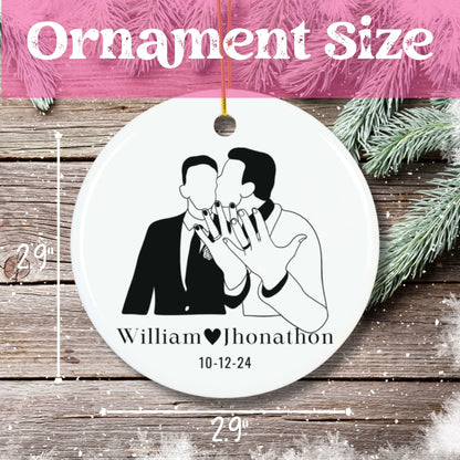 Black White 1st Christmas LGBT Engaged/Married Circle Ceramic Ornament for Christmas 2024 (3mm) | Rainbow Pride Ornament for Couple LGBT