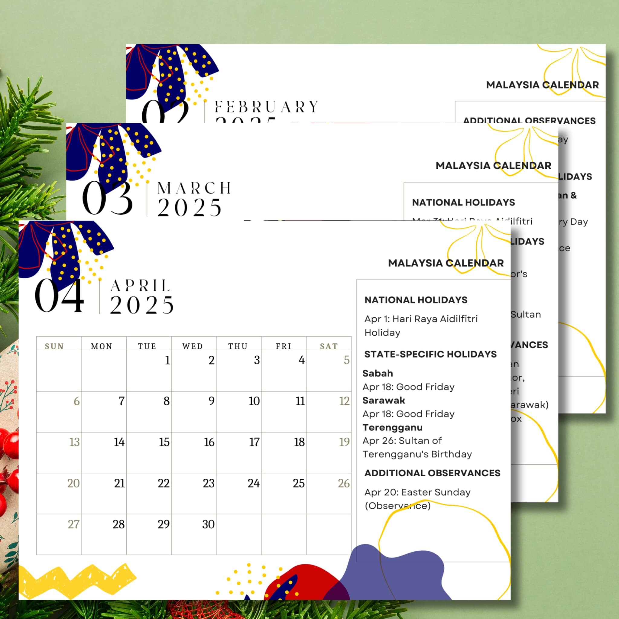 PRINTABLE CALENDAR 2025 MALAYSIA PDF WITH HOLIDAYS visual data 7