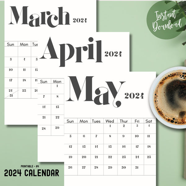 March, April, May 2024 Calendar