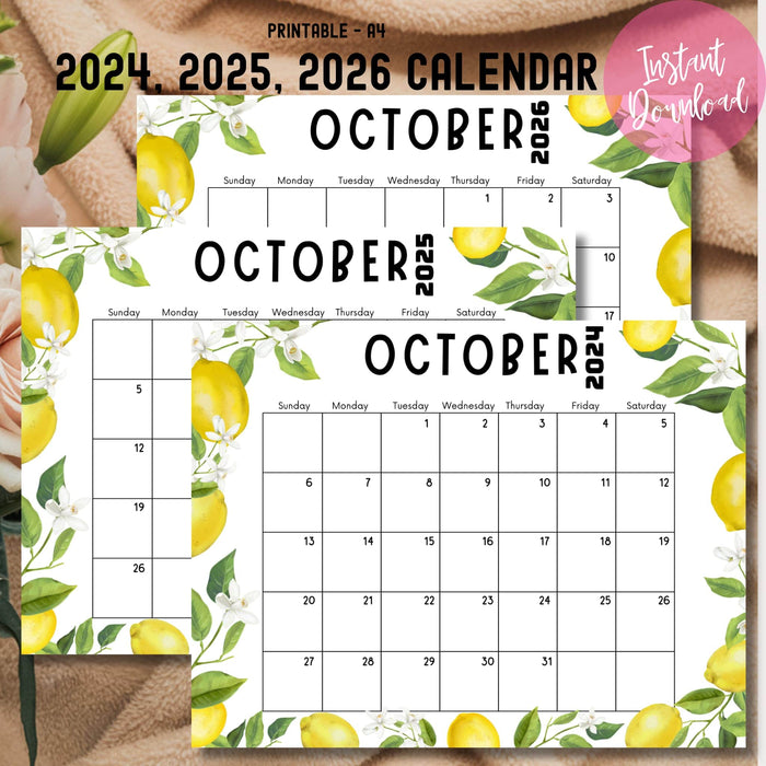 Lemon-themed October calendar