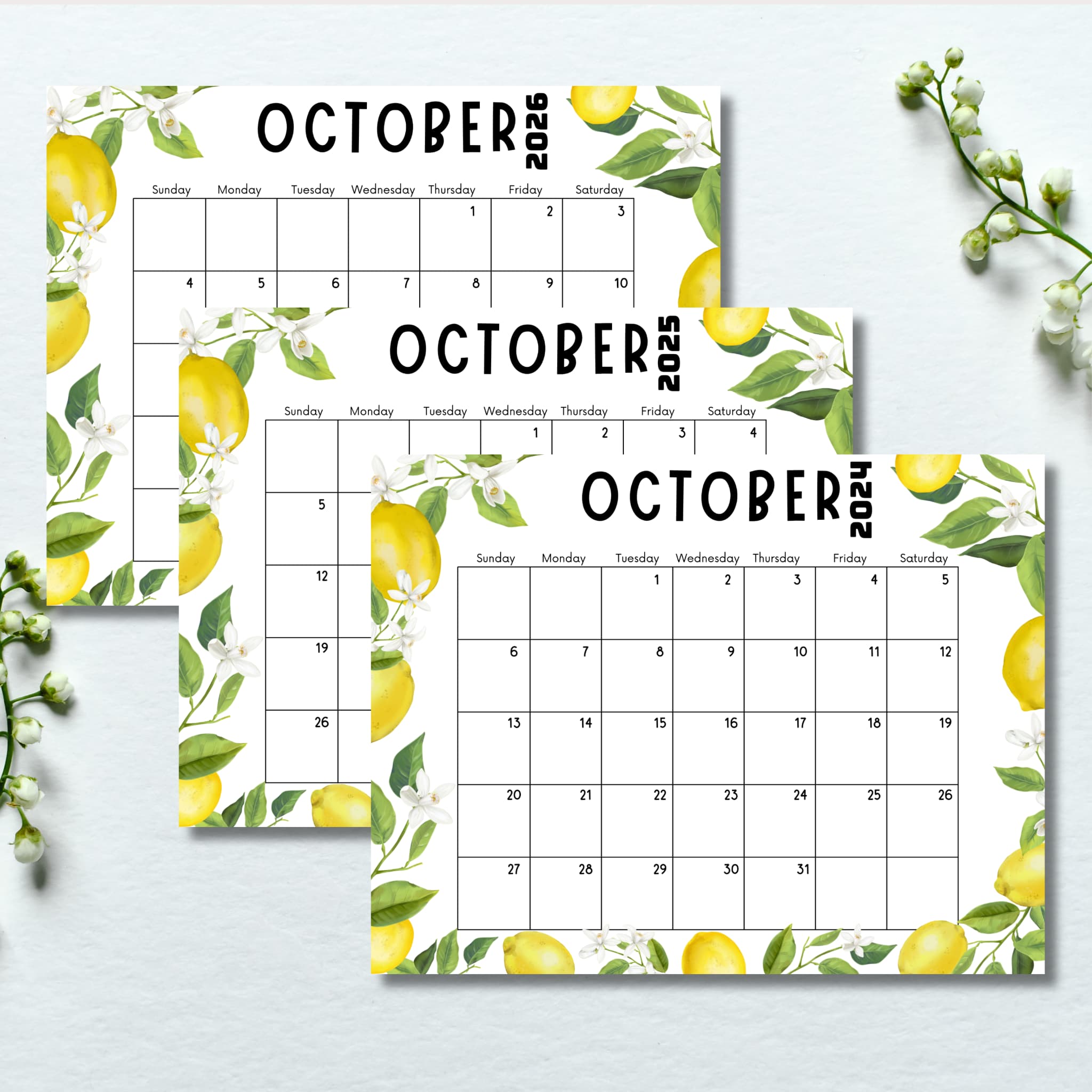 October Calendar with Floral Accents