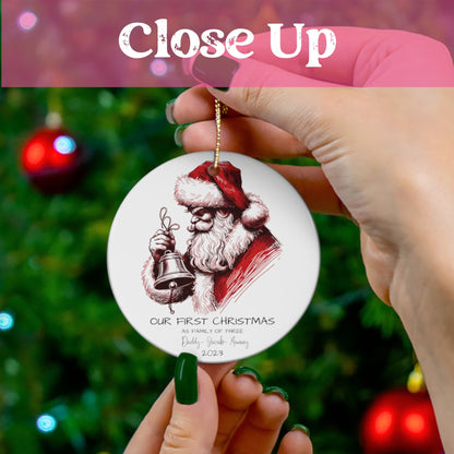 A close-up of a Custom Christmas Ornament held in hand, offering a true perspective of its size.