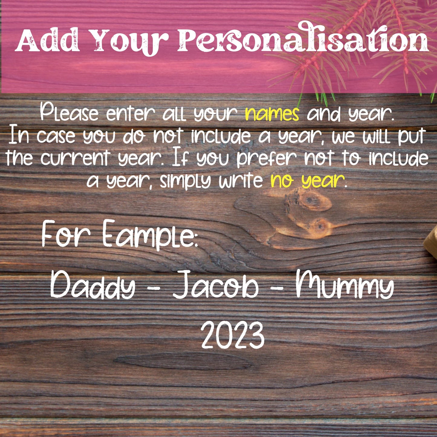 Step-by-step guide on how to provide personalization details for Custom Christmas Ornaments.