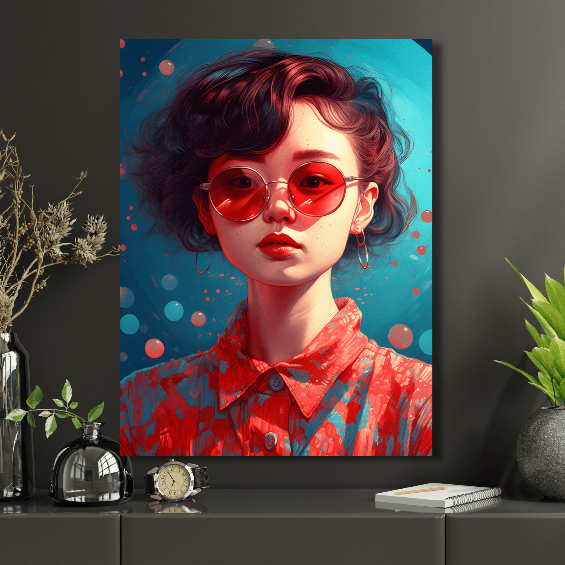 canvas print of a vibrant female face in boho style