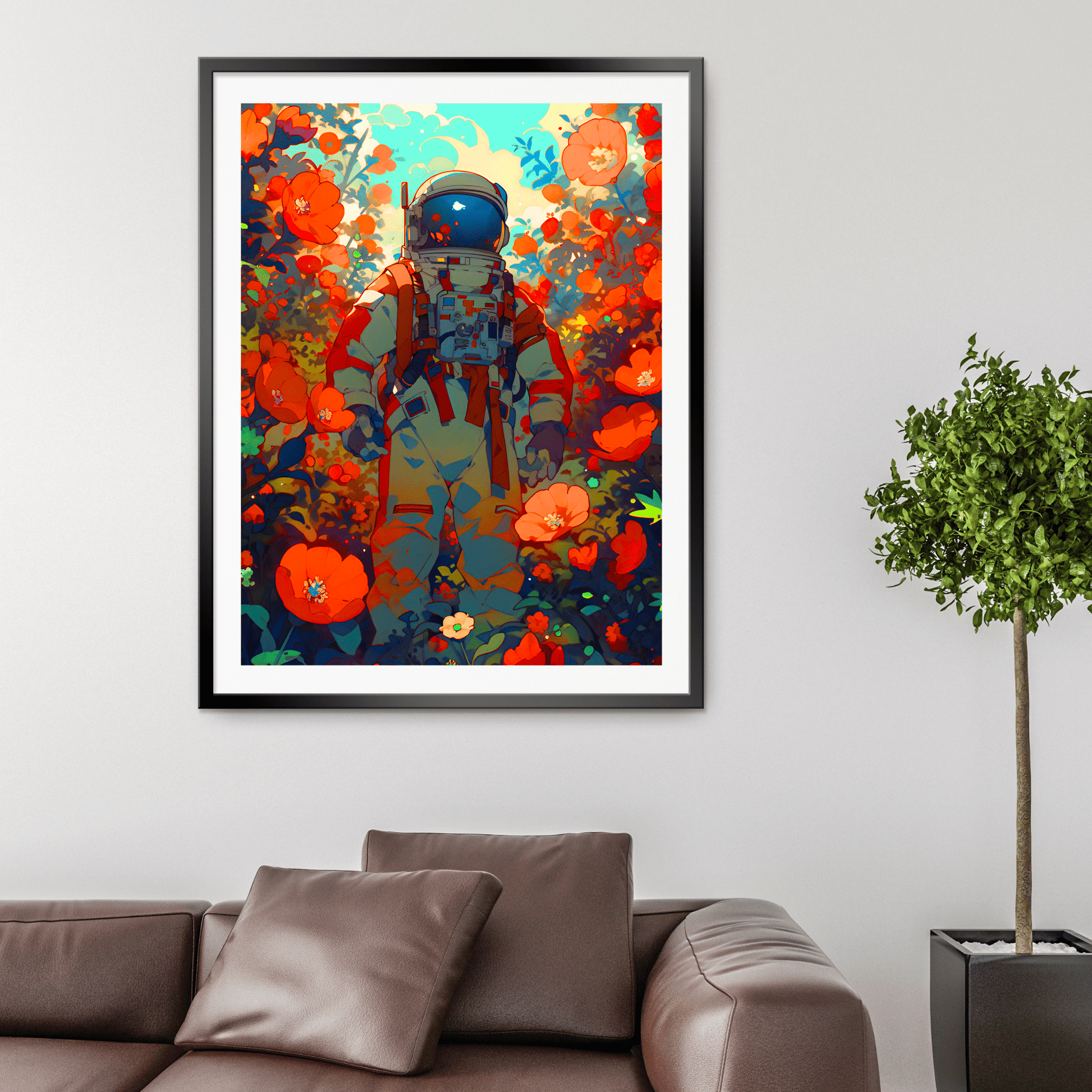 wall poster mockup of a astronaut
