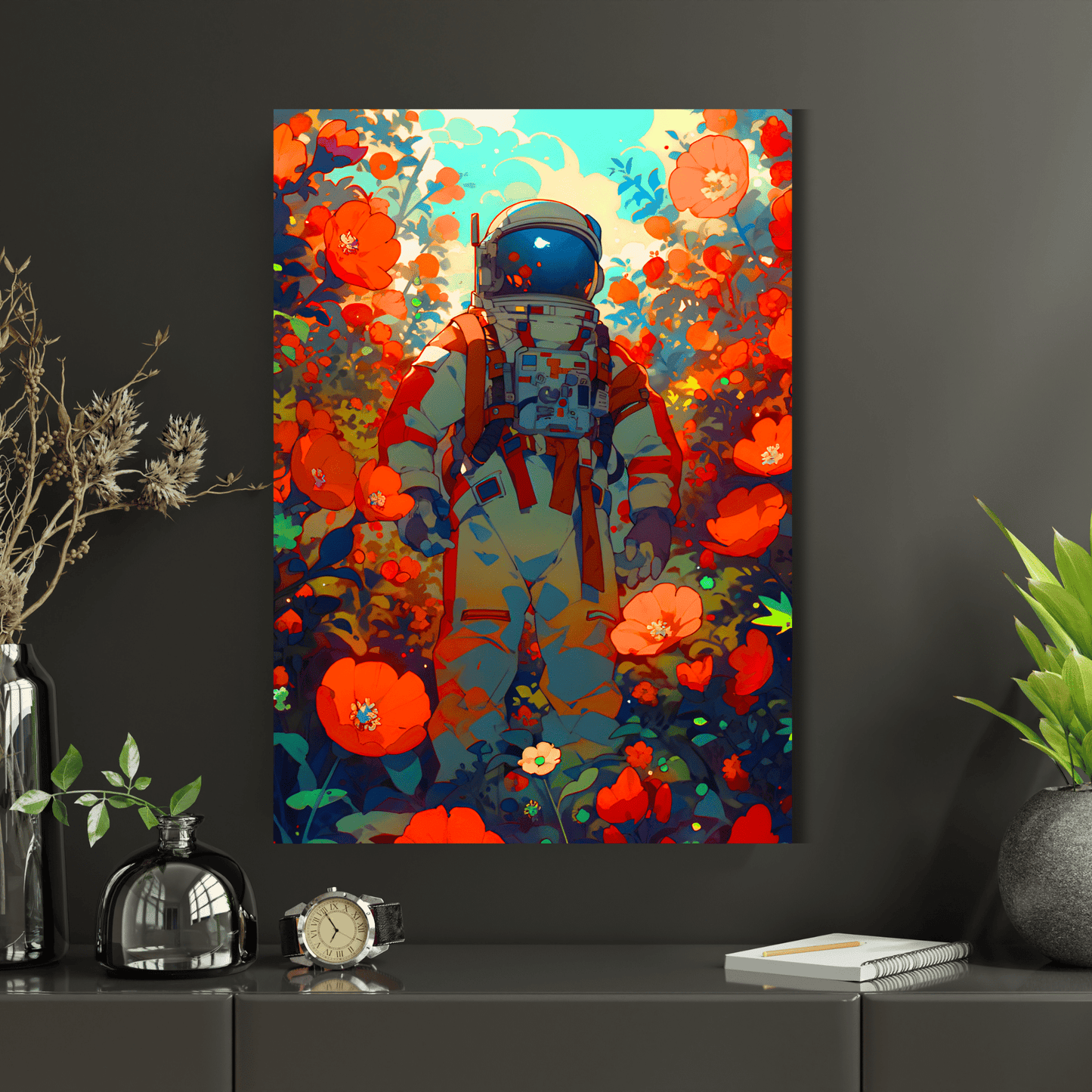 astronaut in poppy field printable poster