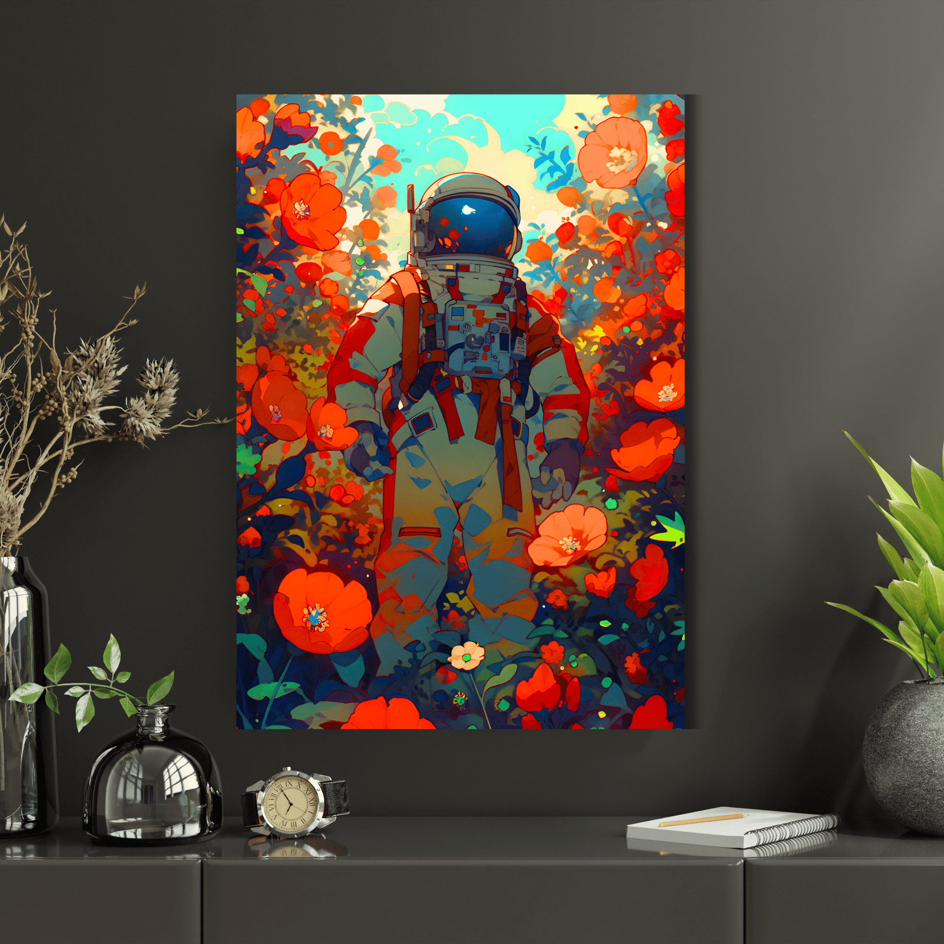 astronaut in poppy field printable poster