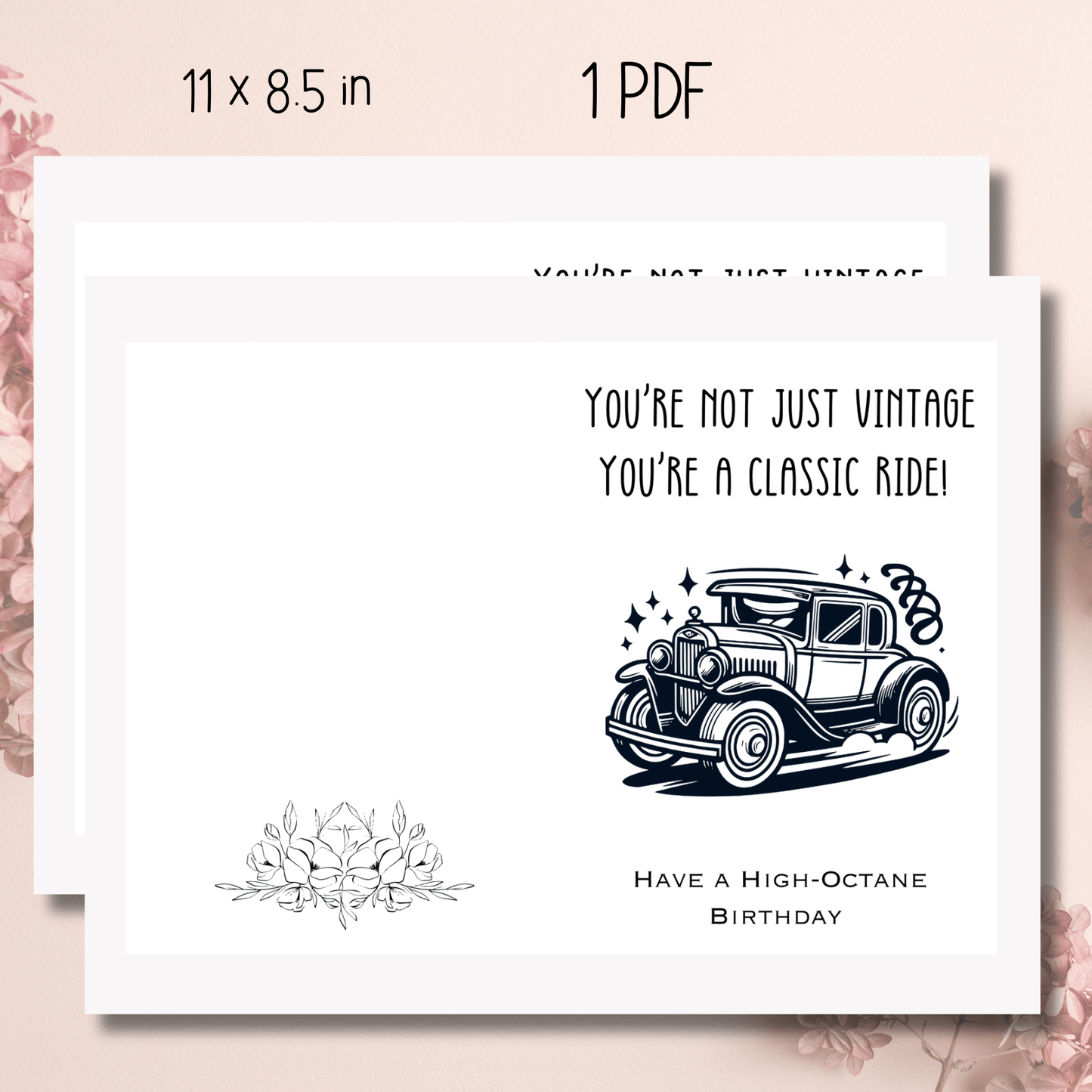 Printable Vintage Car Funny Birthday Card for Everyone (11"x8.5") PDF | Free Instant Download