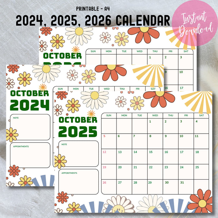 Retro-themed October calendar