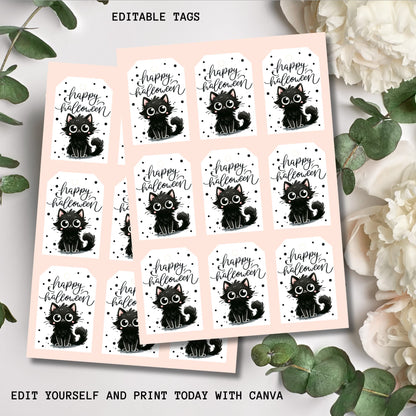 Sheet showcasing the variety of Black and White Halloween printable tags.