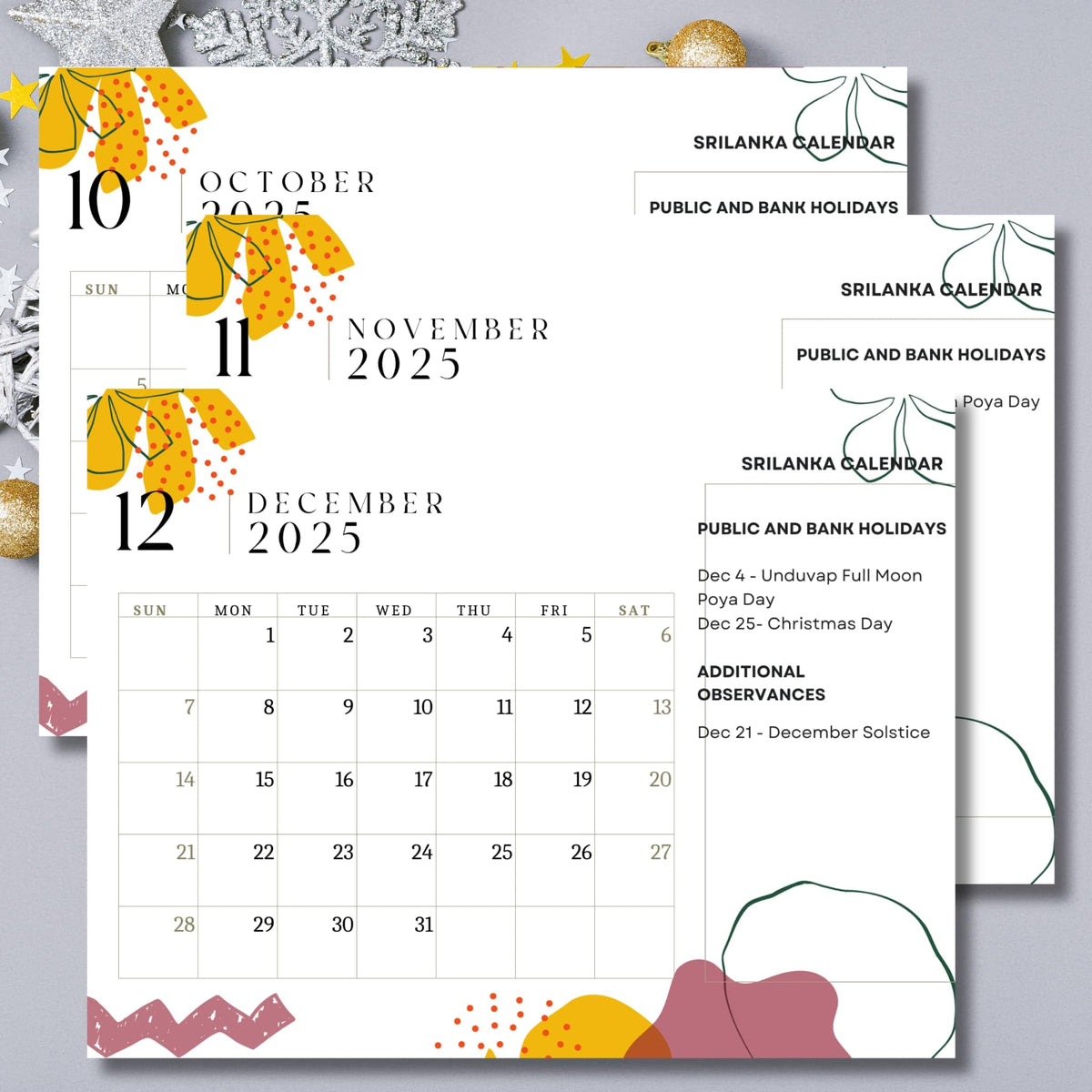 📅 2025 Sri Lanka Printable Calendar with Holidays | Free A4 Planner PDF