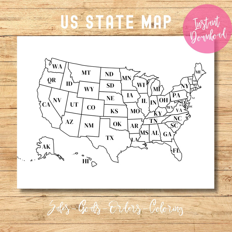 USA state map outline with instant download badge