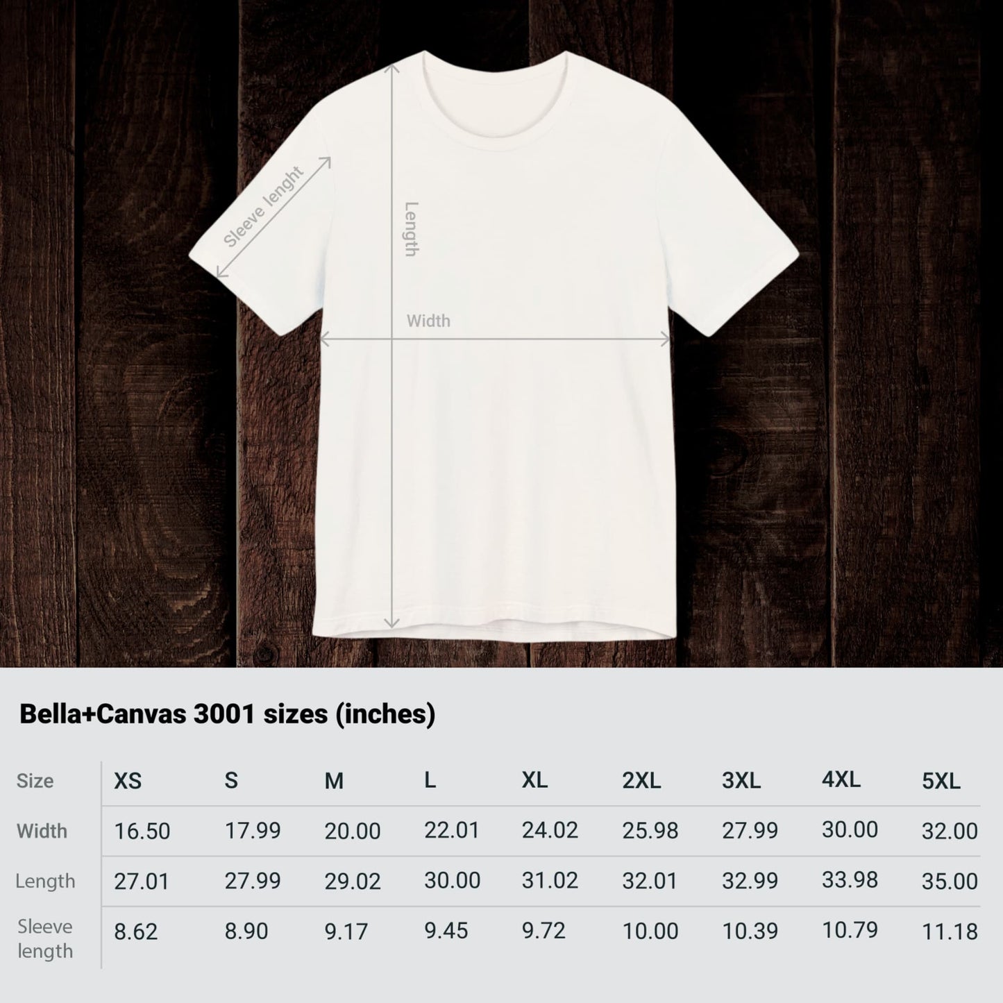 bells canvas tee size chart guide