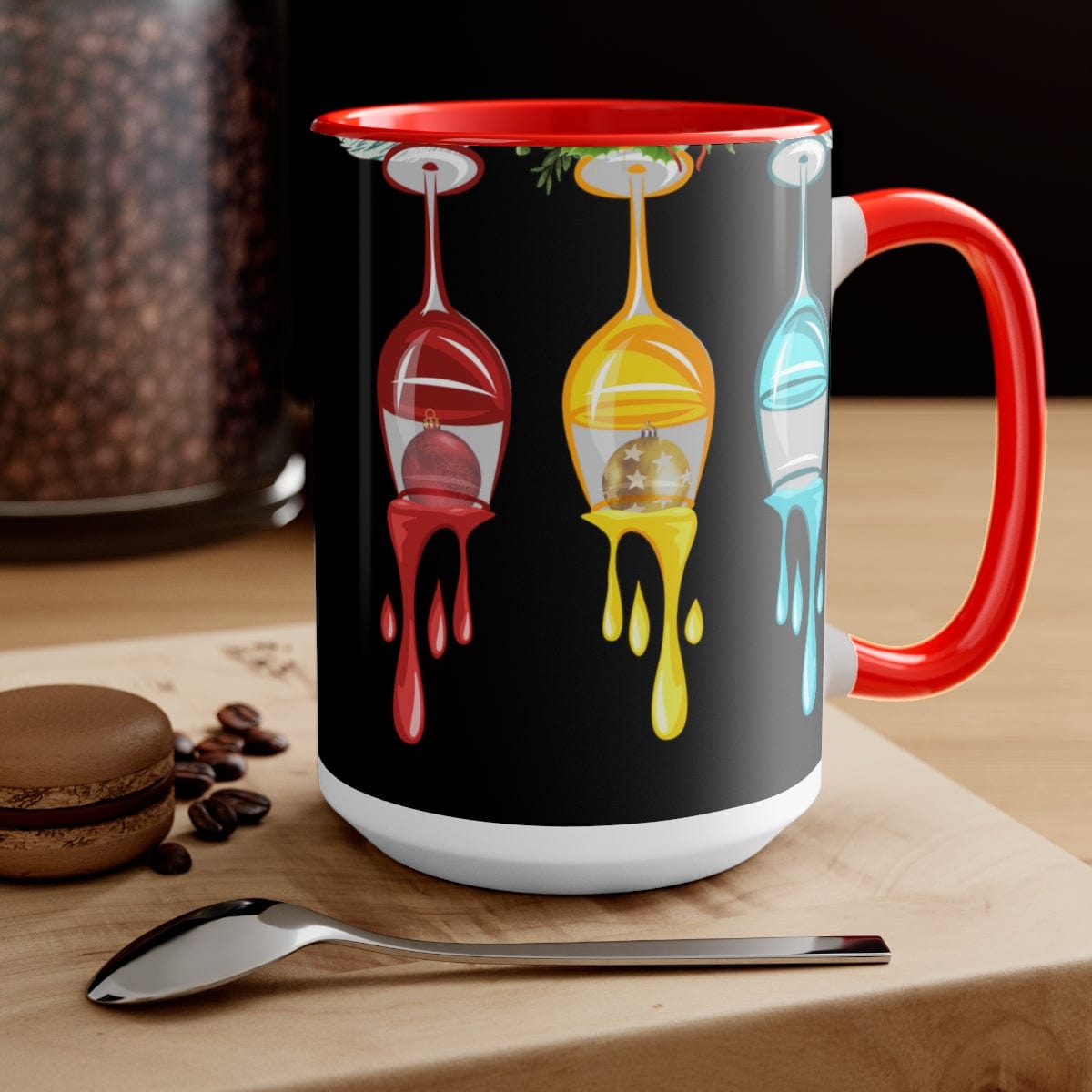 Dripping Wine Coffee Mug, Christmas Gift, Gift for Holidays Two-Tone Coffee Mugs, 15oz