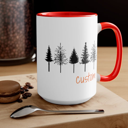 Christmas Mug, Christmas Decor, Personalized Mug, Tree Mug, Cute Christmas Gift 15 oz Two-Tone Coffee Mugs