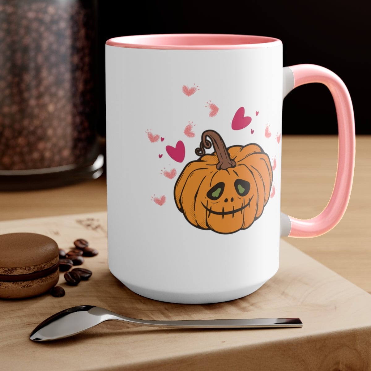 Heart Pumpkin Mug, Halloween Gifts, Halloween Decorations, Fall Coffee Mug, 15 oz Two-Tone Coffee Mugs