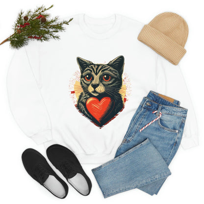 2023 Valentine's Day Sweatshirt: Cat with a Heartbeat of Love