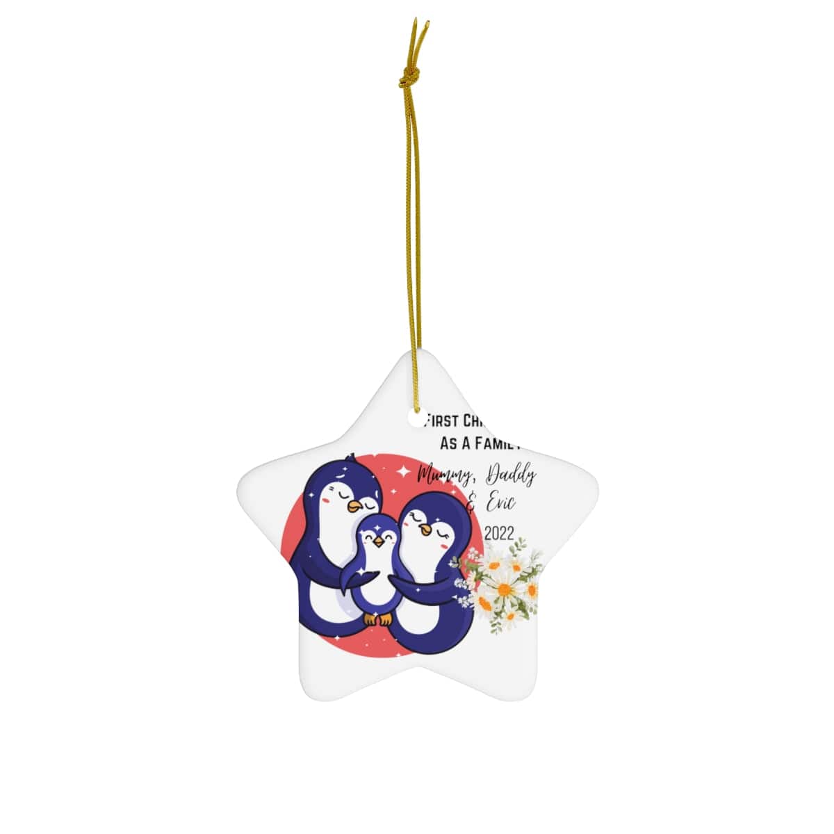 First Christmas as Family 2022 Custom Ceramic Ornament, 4 Shapes