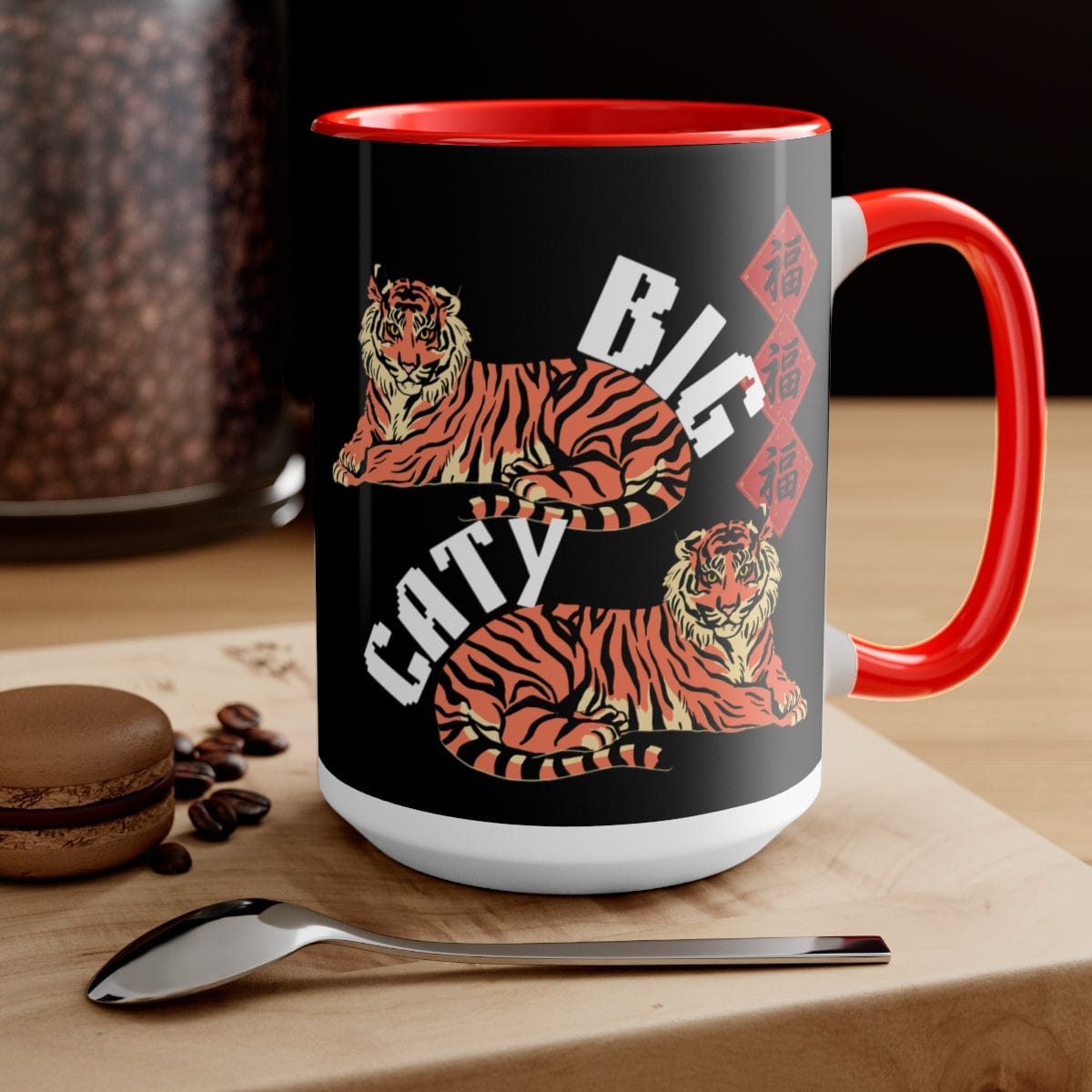 Big Catty Coffee Mug, Christmas Decor, Gift for Coworker, Giving Thanks Mug, Holiday Mug 15 oz Two-Tone Coffee Mugs