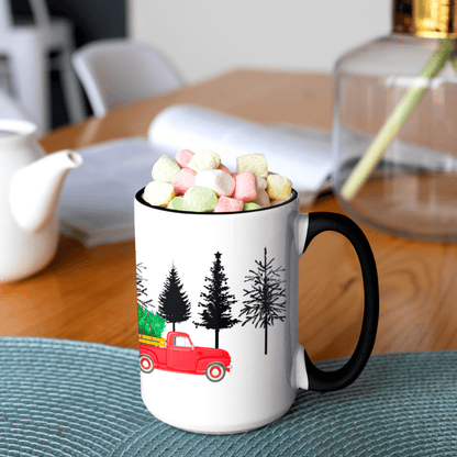 Christmas Coffee Mug, Christmas Decor, Christmas Mug for Coworker, Tree Mug, Holiday Mug 15 oz Two-Tone Coffee Mugs