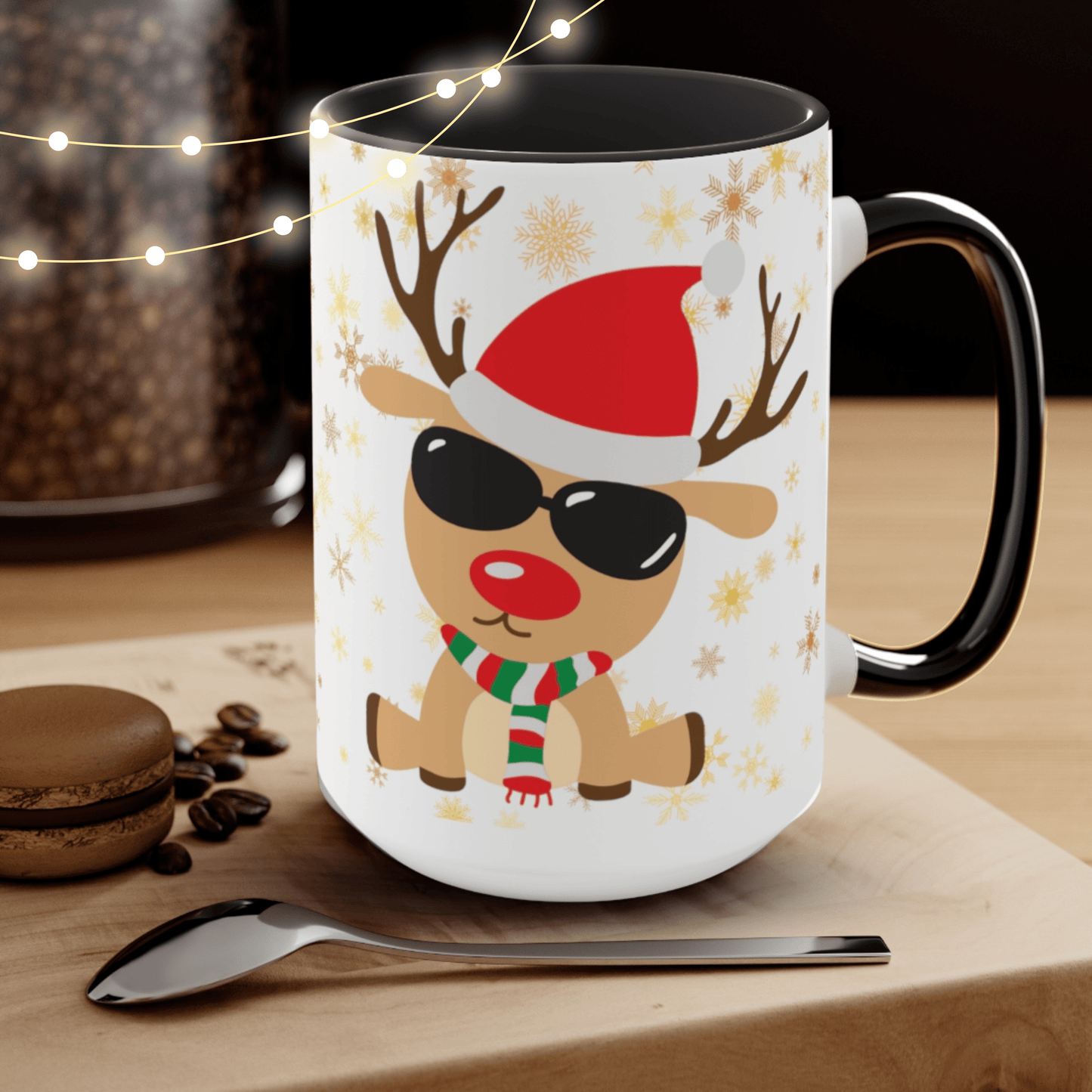 Cute Deer Coffee Mug, Home Decor, Christmas Family Gift 15 oz Two-Tone Coffee Mugs