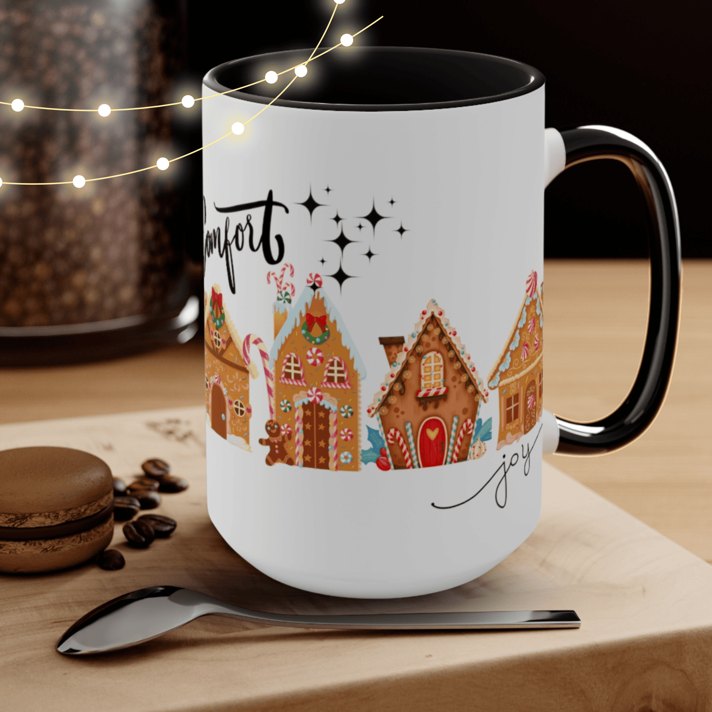 Comfort Joy Mug, Home Decor, Christmas Family Gift 15 oz Two-Tone Coffee Mugs