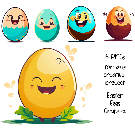 Vector Ai Generated Smiling Eggs Rabbit Easter Images 2023 6 PNGs Set - Print on Demand Free Download - Instant Download