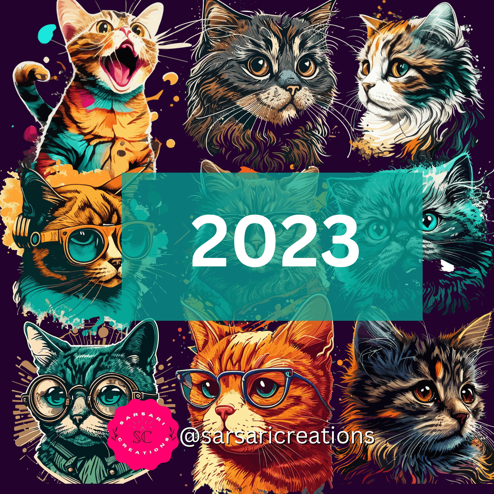 cat illustration for 2023 calendar