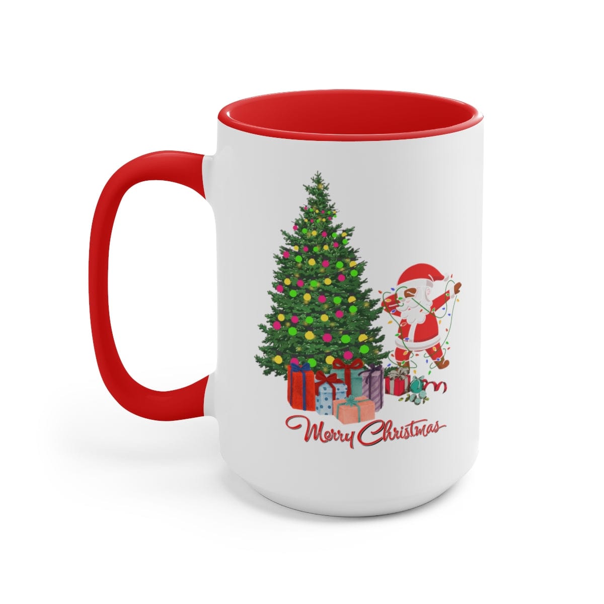 Christmas Mug, Santa Mug, Thanksgiving Gift, Winter Vibes, Xmas Mug 15 oz Two-Tone Coffee Mugs