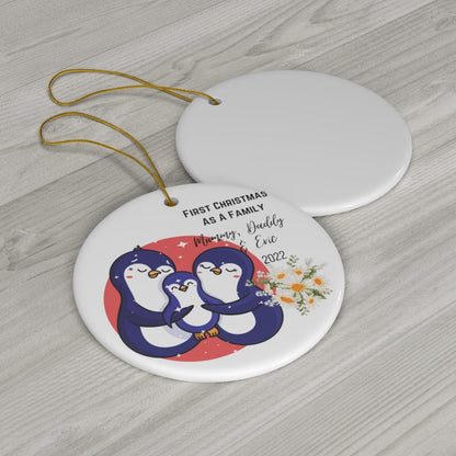 First Christmas as Family 2022 Custom Ceramic Ornament, 4 Shapes