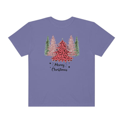 Leopard Plaid Christmas Shirt, Trees Plaid Comfort Colors, Pink Leopard Shirt, Leopard T-Shirt, Holiday Gift, Unisex Garment-Dyed T-shirt