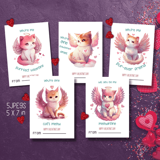 2023 DIY Valentine's Day Printable Angelic Cat Instant Download
