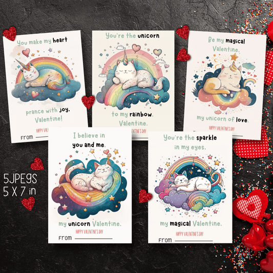 Make Valentine's Day Sparkle with Printable Unicorn Cards and Gift Tags for Kids - Instant Download #V21